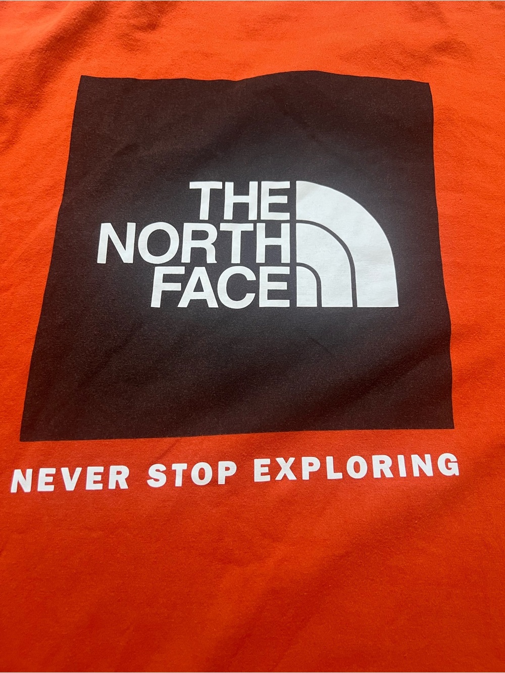 The North Face Men Orange/White Logo Graphic Tee C-Neck Never Stop Exploring 2XL